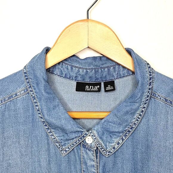 A.N.A 100% Lyocell Light Blue Casual Button Down Collared Extra Long Shirt sz XL - Picture 3 of 11